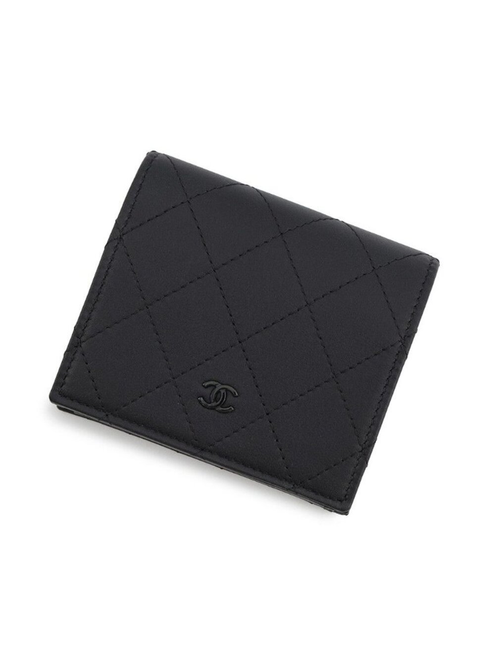 Chanel Bifold Wallet CC Logo Quilted Classic Small Leather Black